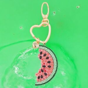NEW Betsey Johnson Crystal Watermelon Pink Key Fob Keychain Bag Charm 5" L NWT